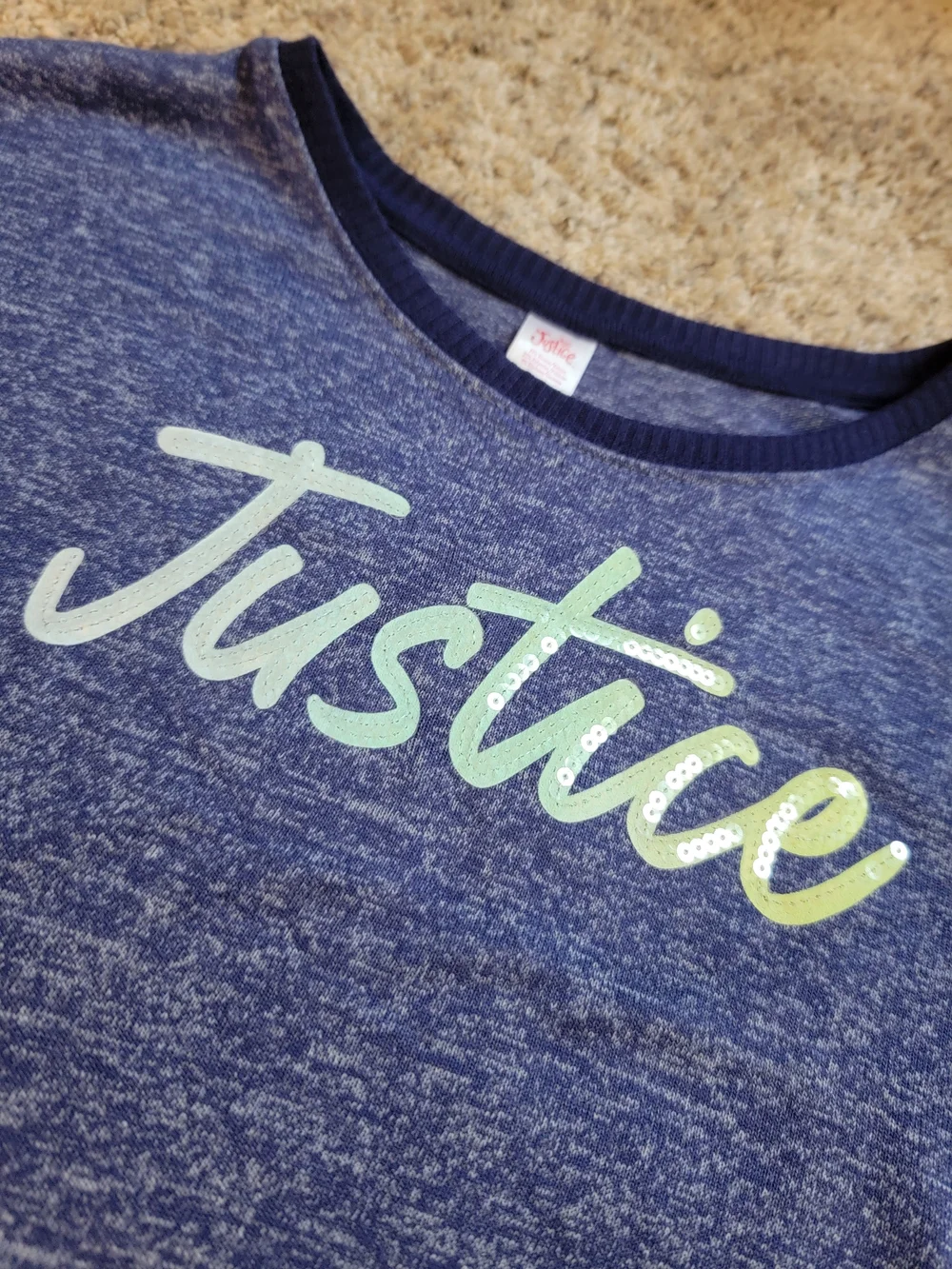 Justice Blue Heather Long Sleeve Top with Gradient Logo 16/18 NWT!